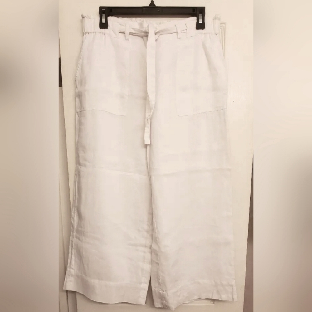 Saks Fifth Avenue Belted Linen White Size Medium Pants